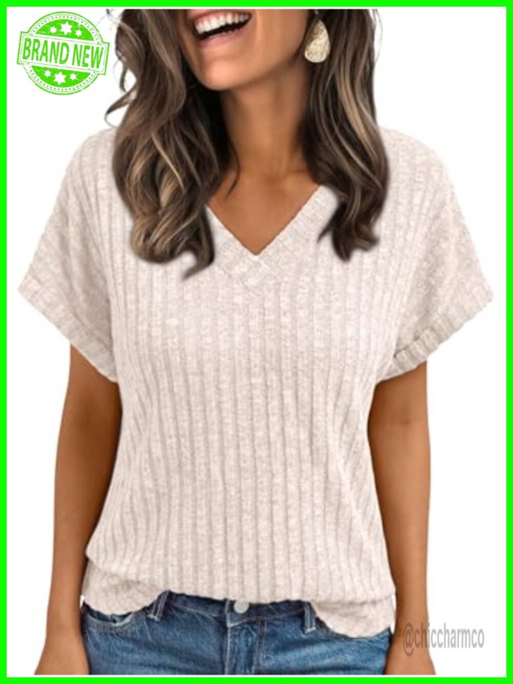 Womens Short Sleeve V Neck Tunic Top Soft Lightweight Pullover Tee